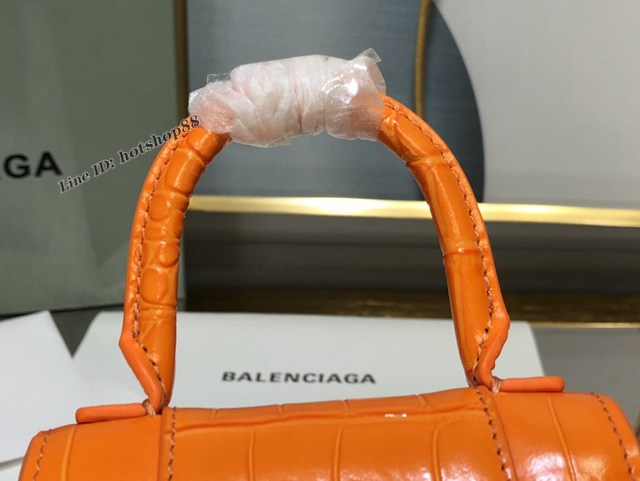 Balenciaga專櫃爆款升級版橙色鱷魚紋沙漏包 巴黎世家mini Hourglass沙漏包 fyj1104